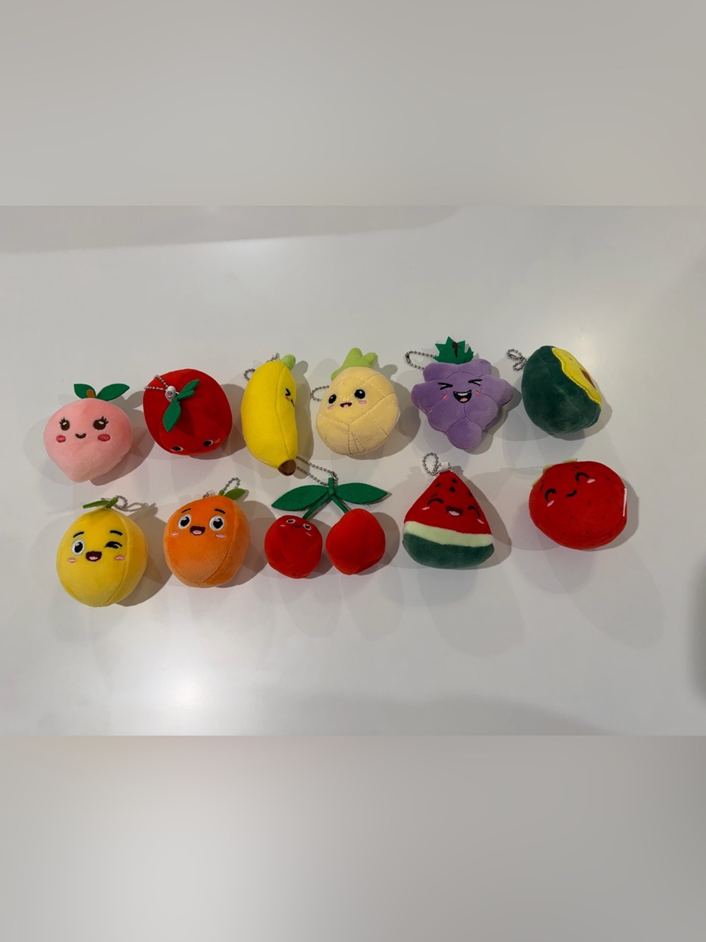 Bundle of 11 Plush Fruit Keychain Set - Assorted Colors with Cute Faces EUC